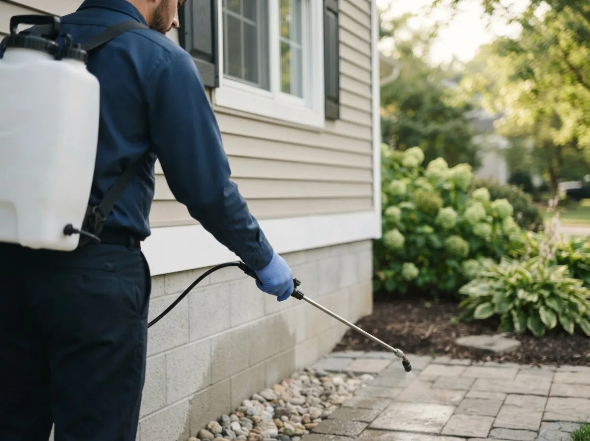 Pest control technician inspecting a home in Brunswick, ME